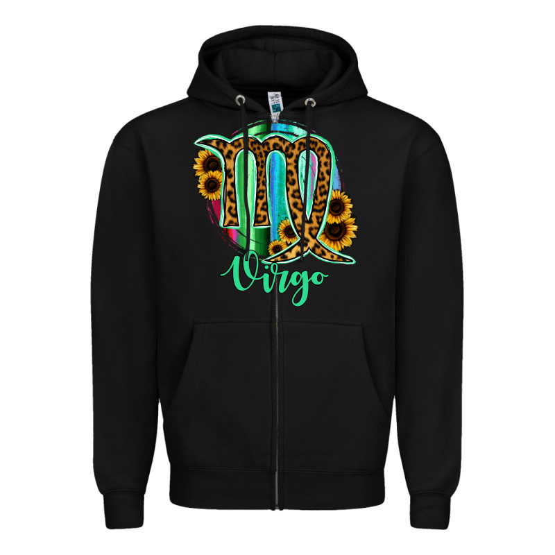 Virgo Zodiac Sign Sunflower Leopard Serape Zipper Hoodie by RanaPortraitStore | Teevron