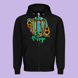 Virgo Zodiac Sign Sunflower Leopard Serape Zipper Hoodie Designed By Ranaportraitstore