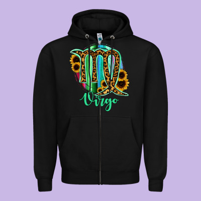 Virgo Zodiac Sign Sunflower Leopard Serape Zipper Hoodie Designed By Ranaportraitstore