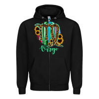 Black Virgo Zodiac Sign Sunflower Leopard Serape Zipper Hoodie - RanaPortraitStore