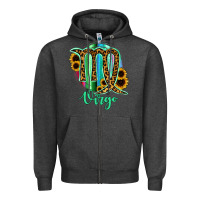 Charcoal Heather Virgo Zodiac Sign Sunflower Leopard Serape Zipper Hoodie - RanaPortraitStore