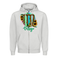 Dove Grey Virgo Zodiac Sign Sunflower Leopard Serape Zipper Hoodie - RanaPortraitStore