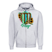 Heather Grey Virgo Zodiac Sign Sunflower Leopard Serape Zipper Hoodie - RanaPortraitStore