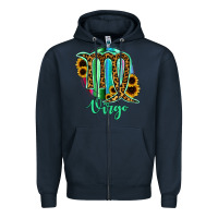 Navy Virgo Zodiac Sign Sunflower Leopard Serape Zipper Hoodie - RanaPortraitStore