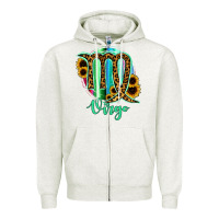 Oatmeal Heather Virgo Zodiac Sign Sunflower Leopard Serape Zipper Hoodie - RanaPortraitStore