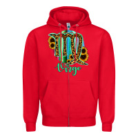 Red Virgo Zodiac Sign Sunflower Leopard Serape Zipper Hoodie - RanaPortraitStore