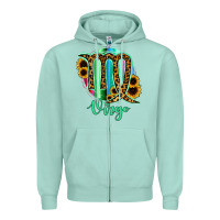 Seafoam Virgo Zodiac Sign Sunflower Leopard Serape Zipper Hoodie - RanaPortraitStore
