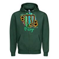 Sports Green Virgo Zodiac Sign Sunflower Leopard Serape Zipper Hoodie - RanaPortraitStore