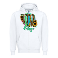 White Virgo Zodiac Sign Sunflower Leopard Serape Zipper Hoodie - RanaPortraitStore