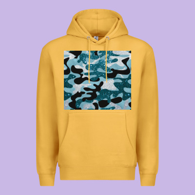 Blue Camouflage Glitter Premium Hoodie Designed By Barkaloodesign