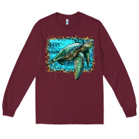 Burgundy sea turtle with background Long Sleeve Tee - Artiststas