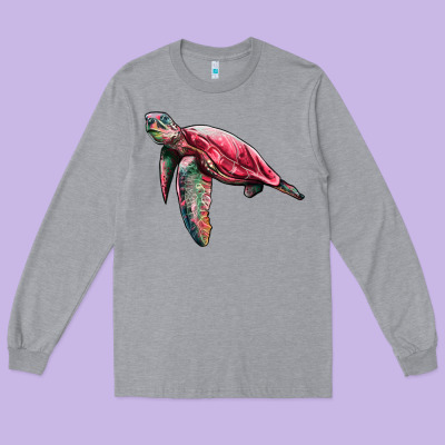 Sea Turtle Pink Glitter Long Sleeve Tee Designed By Artiststas
