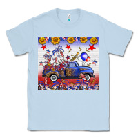 Dusty Blue Fourth Of July Truck American Flag Classic Tee - FaDigitalArtStudio