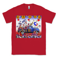 Red Fourth Of July Truck American Flag Classic Tee - FaDigitalArtStudio