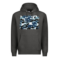 Charcoal Heather blue camouflage background Premium Hoodie - BarkalooDesign