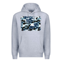 Heather Grey blue camouflage background Premium Hoodie - BarkalooDesign