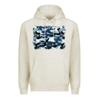 Oatmeal Heather blue camouflage background Premium Hoodie - BarkalooDesign