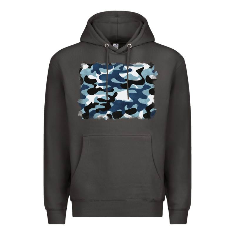 Blue Camouflage Background Premium Hoodie by BarkalooDesign | Teevron