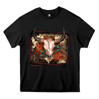 Black Western Bull Skull Heavy Core Tee - FaDigitalArtStudio