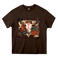 Chocolate Brown Western Bull Skull Heavy Core Tee - FaDigitalArtStudio