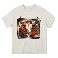 Cream Western Bull Skull Heavy Core Tee - FaDigitalArtStudio