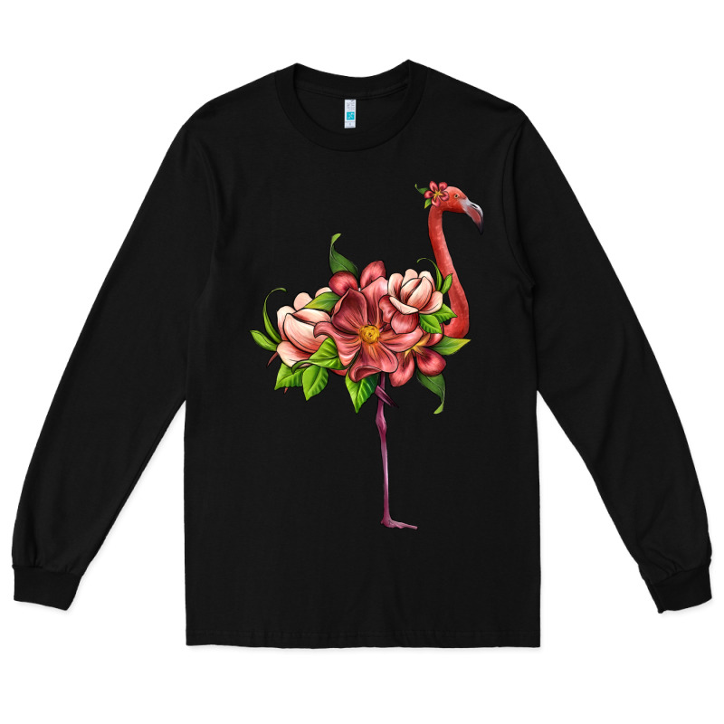 Flamingo With Tropical Flowers Long Sleeve Tee by Artiststas | Teevron