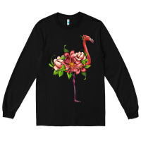 Black flamingo with tropical flowers Long Sleeve Tee - Artiststas