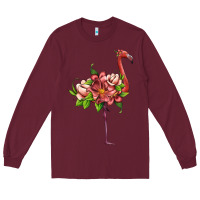 Burgundy flamingo with tropical flowers Long Sleeve Tee - Artiststas