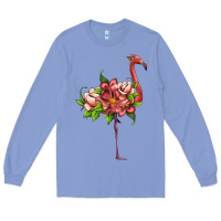 Colony Blue flamingo with tropical flowers Long Sleeve Tee - Artiststas