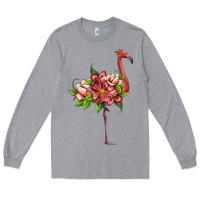 Heather Grey flamingo with tropical flowers Long Sleeve Tee - Artiststas