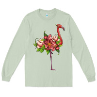 Matcha flamingo with tropical flowers Long Sleeve Tee - Artiststas