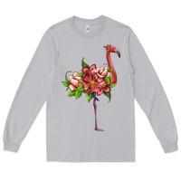 Moon Dust flamingo with tropical flowers Long Sleeve Tee - Artiststas