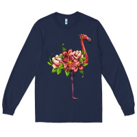 Navy flamingo with tropical flowers Long Sleeve Tee - Artiststas