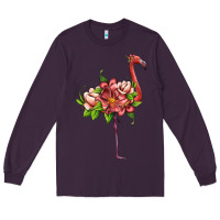 Plum flamingo with tropical flowers Long Sleeve Tee - Artiststas
