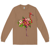 Toasted Coconut flamingo with tropical flowers Long Sleeve Tee - Artiststas