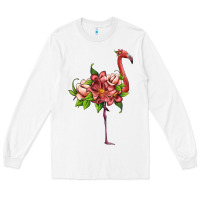 White flamingo with tropical flowers Long Sleeve Tee - Artiststas
