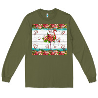Army Green flamingo with tropical flowers Long Sleeve Tee - Artiststas
