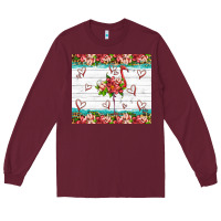 Burgundy flamingo with tropical flowers Long Sleeve Tee - Artiststas