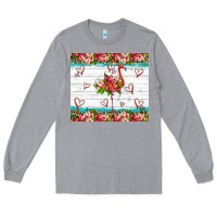 Heather Grey flamingo with tropical flowers Long Sleeve Tee - Artiststas