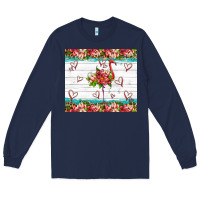 Navy flamingo with tropical flowers Long Sleeve Tee - Artiststas