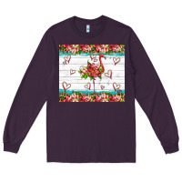 Plum flamingo with tropical flowers Long Sleeve Tee - Artiststas