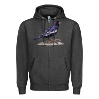 Charcoal Heather Lark Bunting Colorado State Bird Zipper Hoodie - RanaPortraitStore