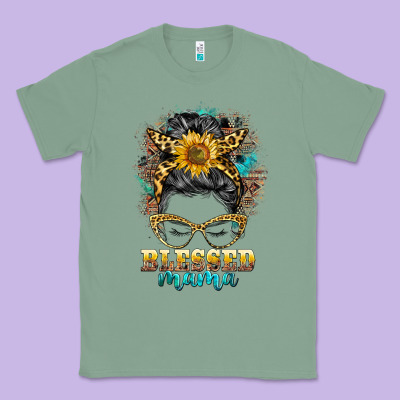 Blessed Mama Messy Bun Classic Tee Designed By Barkaloodesign