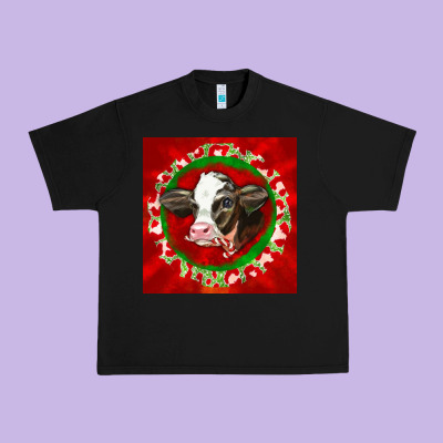 Christmas Holstein Calf Face Urban Heavy Tee Designed By Lillyallendesigns