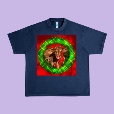 Christmas Red Angus Calf Urban Heavy Tee Designed By Lillyallendesigns