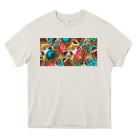 Cream american  football with turquoise license plate Heavy Core Tee - BundleAndBundleShop