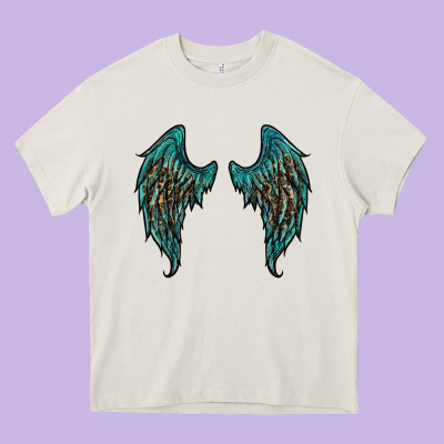 Turquoise Leopard Wings Heavy Core Tee Designed By Ranaportraitstore