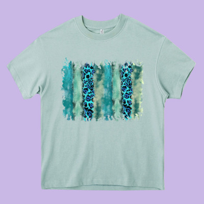 Turquoise Leopard Watercolor Brushstroke Background Heavy Core Tee Designed By Ranaportraitstore