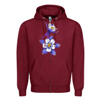 Burgundy Colorado Rocky Mountain Columbine Flower Zipper Hoodie - RanaPortraitStore