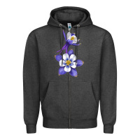 Charcoal Heather Colorado Rocky Mountain Columbine Flower Zipper Hoodie - RanaPortraitStore